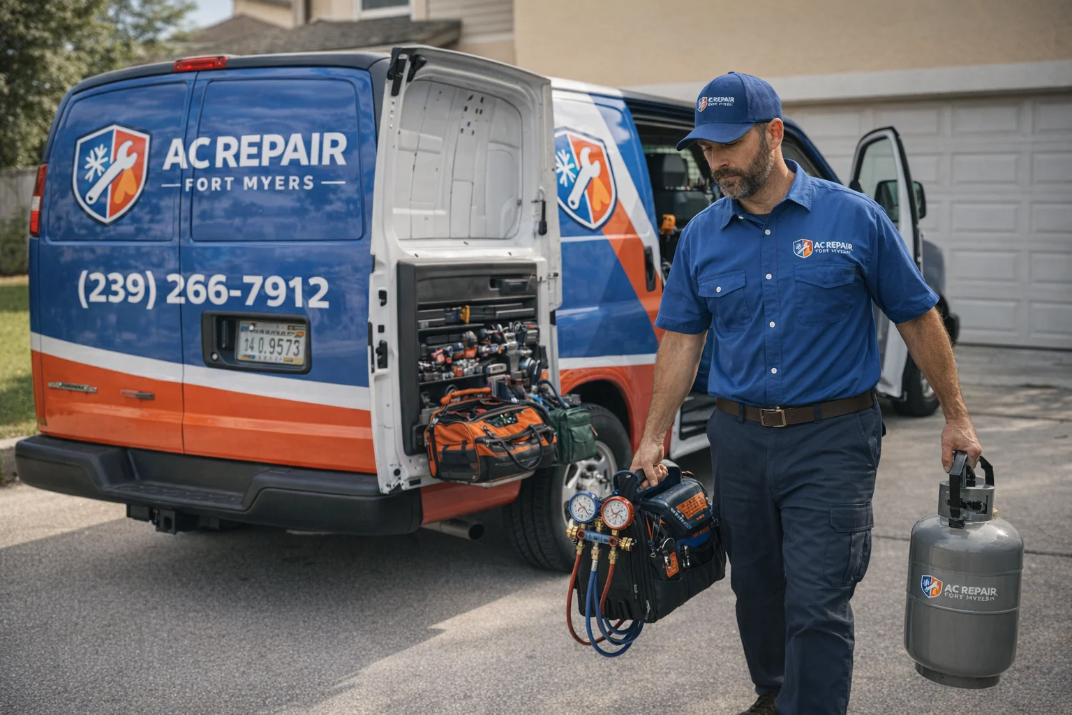 AC Repair Fort Myers - Technician Unloading